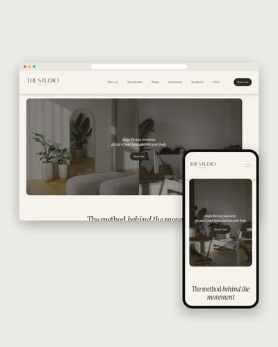 Website von The Studio Pilates mit dem Claim „shape the way you move“ auf Laptop und Smartphone