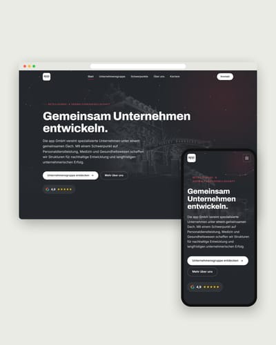 Website der app GmbH auf einem Laptop-Bildschirm und einem Smartphone