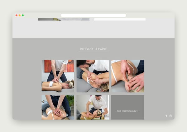 Abschnitt „Physiotherapie“ mit Bildraster aus Behandlungen in der Desktop-Ansicht